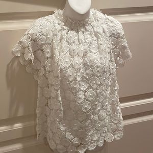 Anthropologie White Floral Lace Top